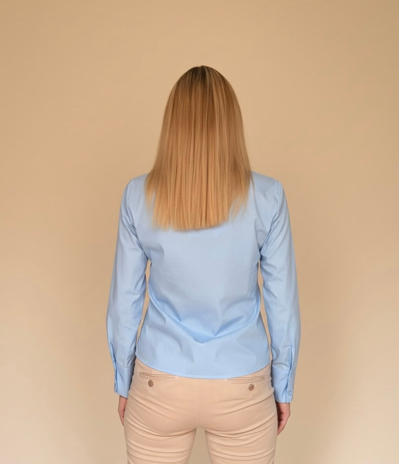 Camicia Azzurra in Cotone con Applicazione