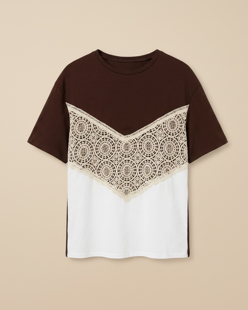 T-shirt Color-Block Macramè
