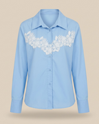 Camicia Azzurra in Cotone con Applicazione