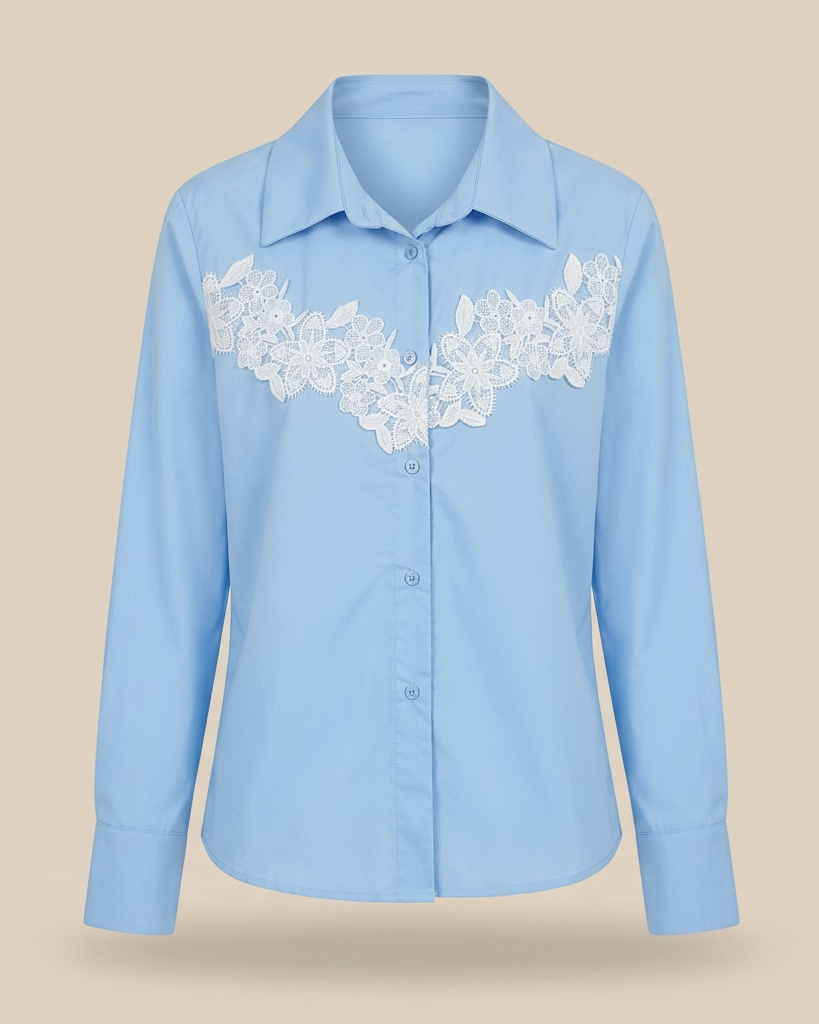 Camicia Azzurra in Cotone con Applicazione