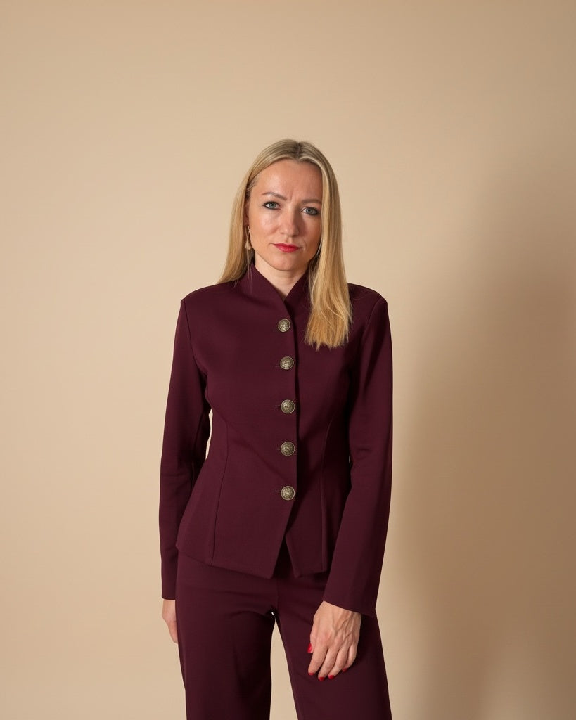Giacca Blazer Bordeaux con Collo Alto
