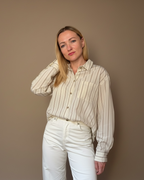 Camicia a Righe Verticali Panna e Marrone