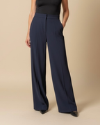 Pantaloni Palazzo Blu Navy a Vita Alta,