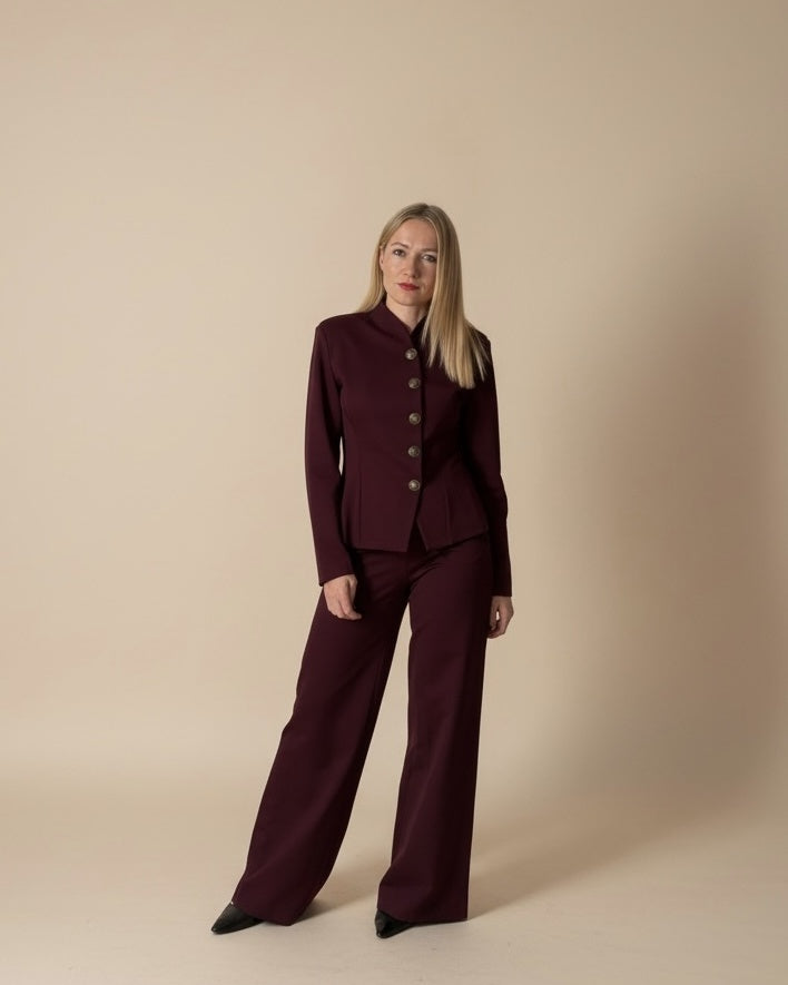 Giacca Blazer Bordeaux con Collo Alto