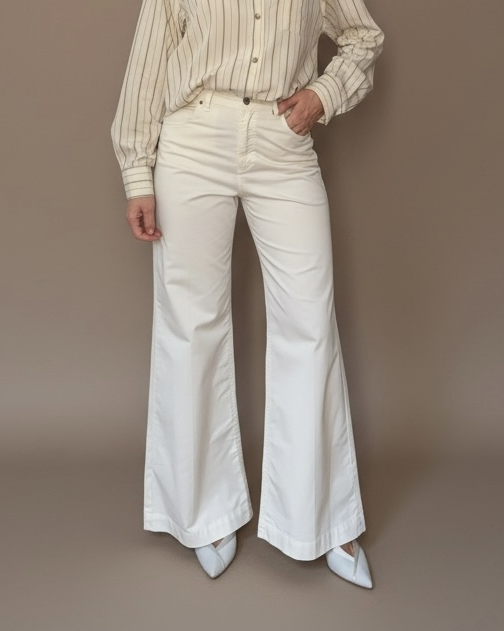 Pantaloni a Zampa Color Panna