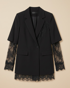Blazer Nero Ricercato con Inserti in Pizzo Floreale
