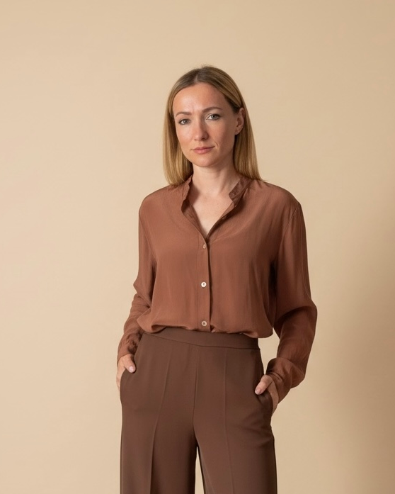 Blusa in Viscosa Color Terracotta