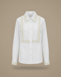 Camicia Bianca in Cotone con Inserti in Pizzo