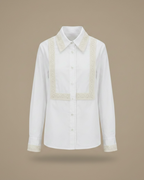 Camicia Bianca in Cotone con Inserti in Pizzo