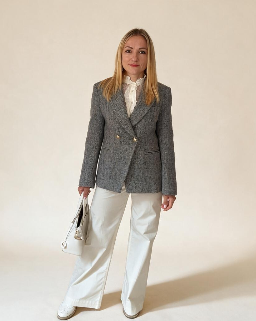 Blazer Doppiopetto Spigato Grigio