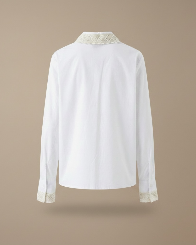 Camicia Bianca in Cotone con Inserti in Pizzo