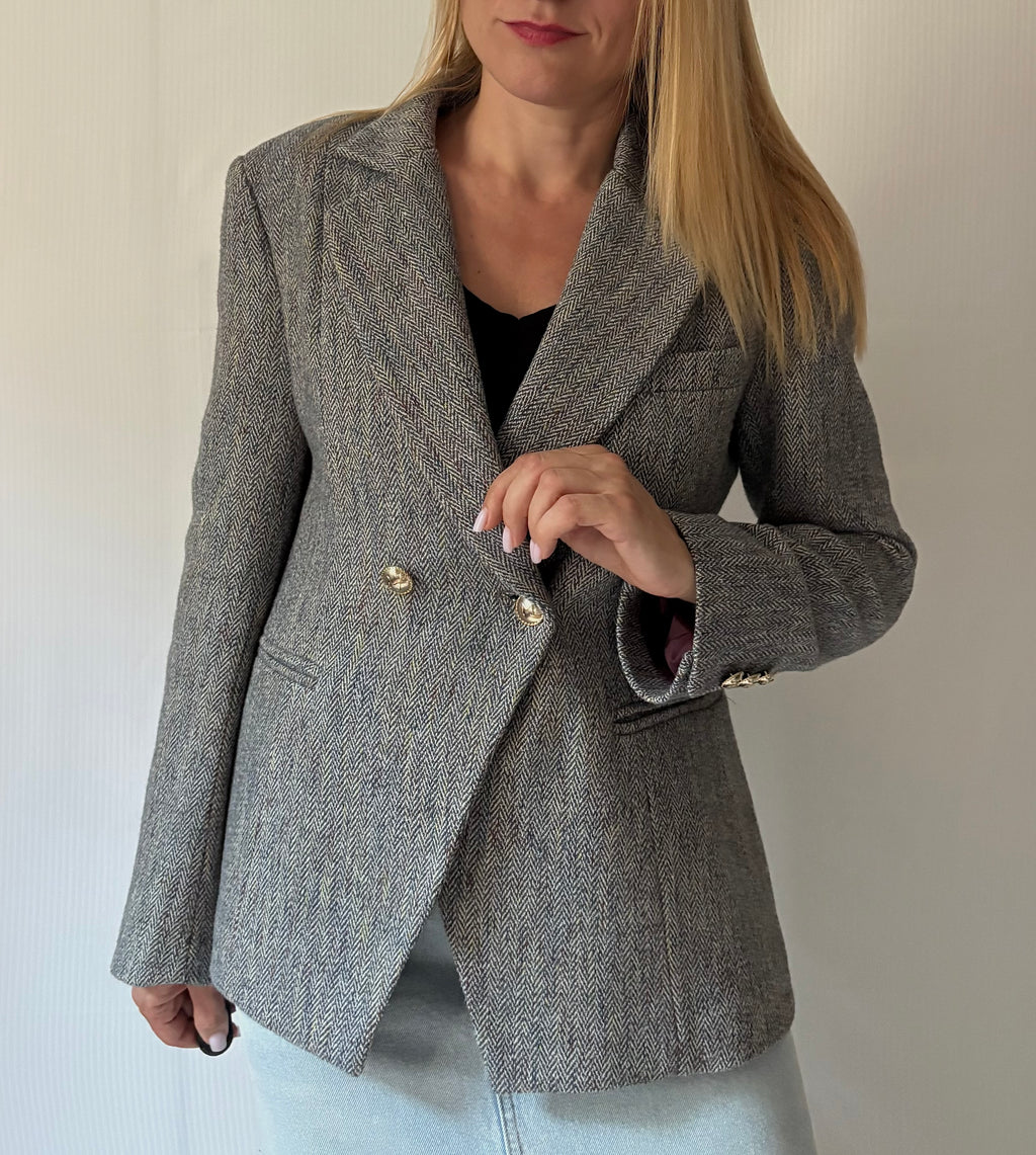 Blazer Doppiopetto Spigato Grigio