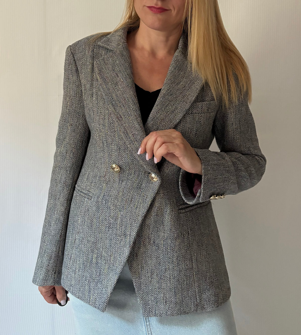 Blazer Doppiopetto Spigato Grigio