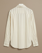 Camicia a Righe Verticali Panna e Marrone