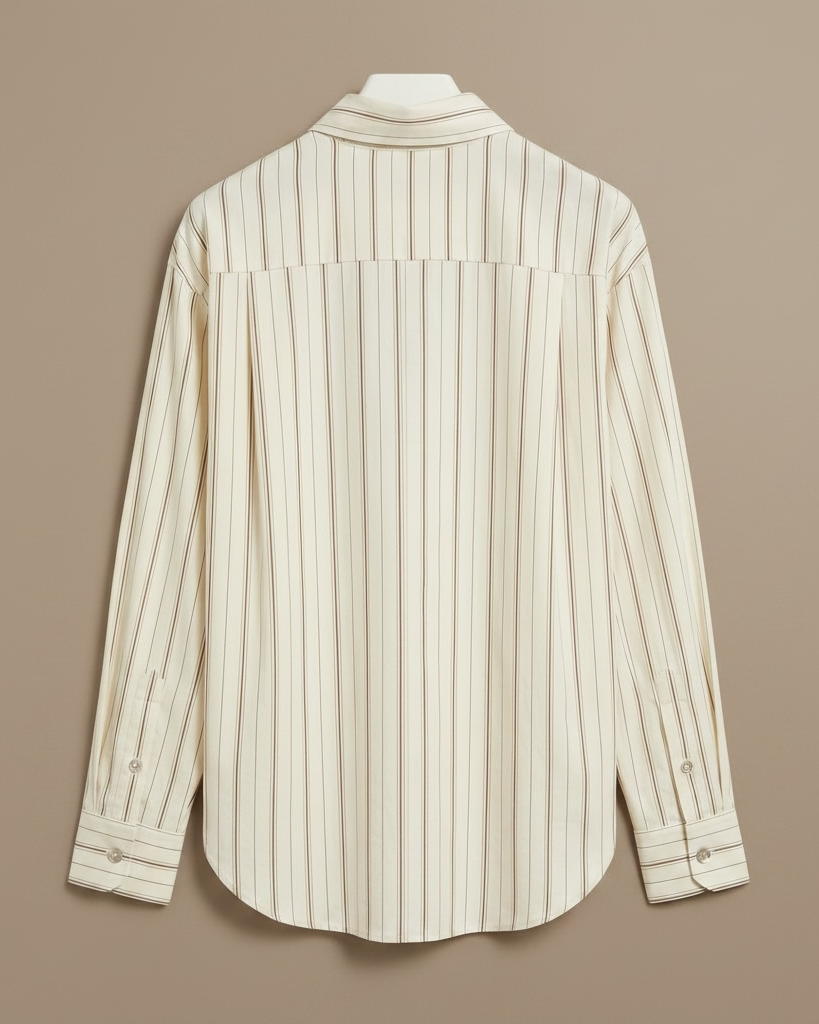 Camicia a Righe Verticali Panna e Marrone