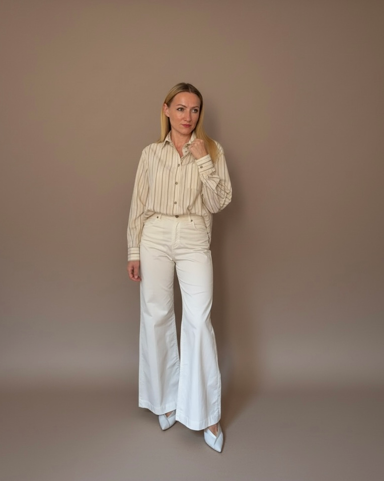 Pantaloni a Zampa Color Panna